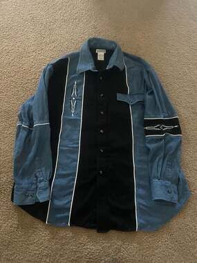 Vintage Express Rider Western Aztec Denim Button Down Shirt 2XL Blue Black